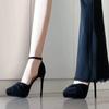2025 New Women's One Strap Pleated Design Stiletto Single Shoes Autumn New French High-end Platform Heels
