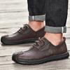 2025 autumn and winter new men's casual leather shoes large size one pedal hand-stitched lace-up outdoor tooling shoes