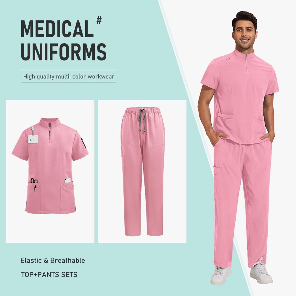 Schwarze Scrub Uniform Krankenschwester Krankenhaus Herren Medizinische Uniformen Scrubs Pflege Set Klinik Spa und Kosmetikstudio Damen Scrub Set