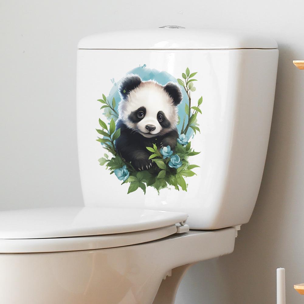 Tecknad söt röd panda som äter bambu toalettsits klistermärke badrumsdekor avtagbar vattentät dekal