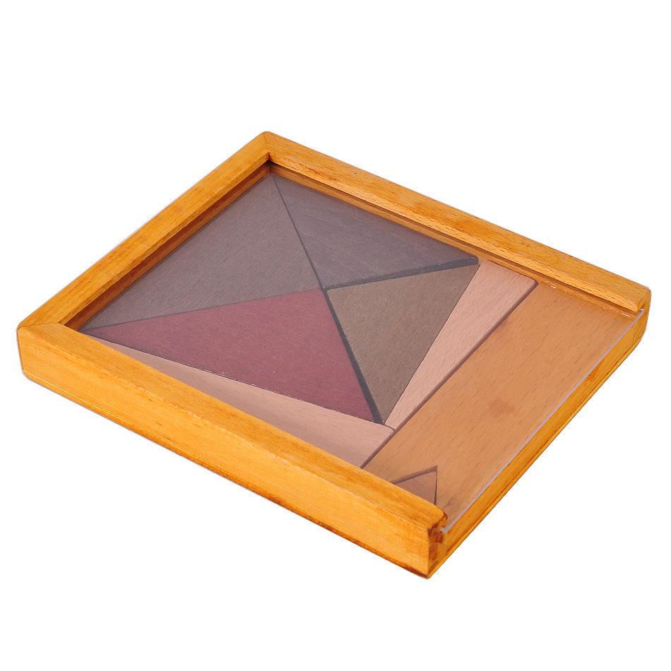 

Wooden Tangram Puzzle Board - 4-Piece Puzzle: Square, Circle, Triangle Placement Challenge