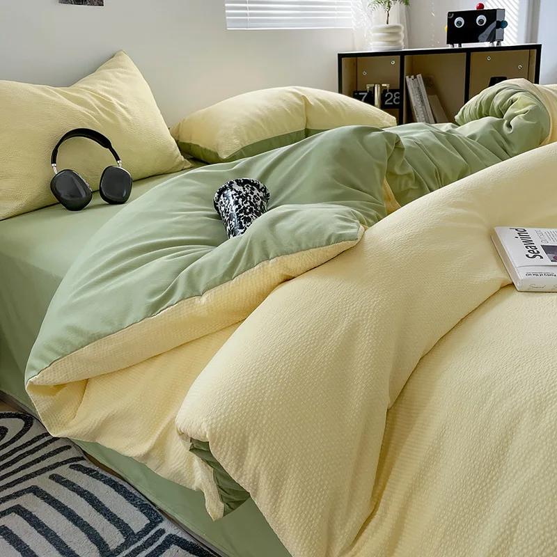 

Solid Color Bubble Cotton Bedding Sets Washed Skin-Friendly Duvet Covers Pillowcases Bed Sheets Queen/king Double Single Bed Set 1.2m 3pcs set