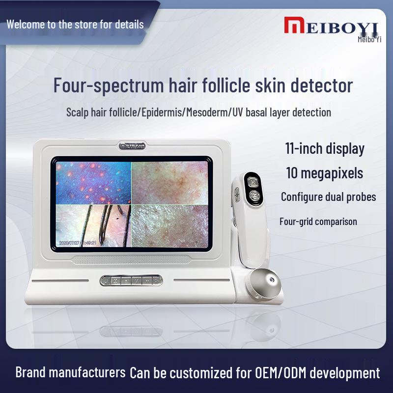 Tri-Spectrum HD Dual-Lens Scalp and Skin Detector with Four-Grid Comparison for Hair Salons