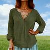 Women's Fashion Loose-Fit Long-Sleeve V-Neck Pullover Shirt Cotton-Linen Blend Top
