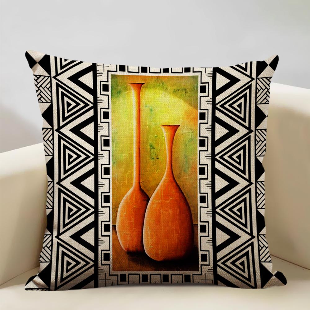 Geometric Cushion Cover Sofa Decorative Pillow Cover Home Living Room Ethnic Art Accessories 45x45cm Linen Double-sided Printing