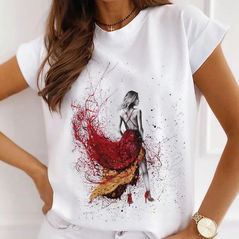 Stylish African Womens Watercolor Ballerina Girl Cute Cartoon Short Sleeve Tshirt Summer Tops Vintage Clothes Oversized Tee