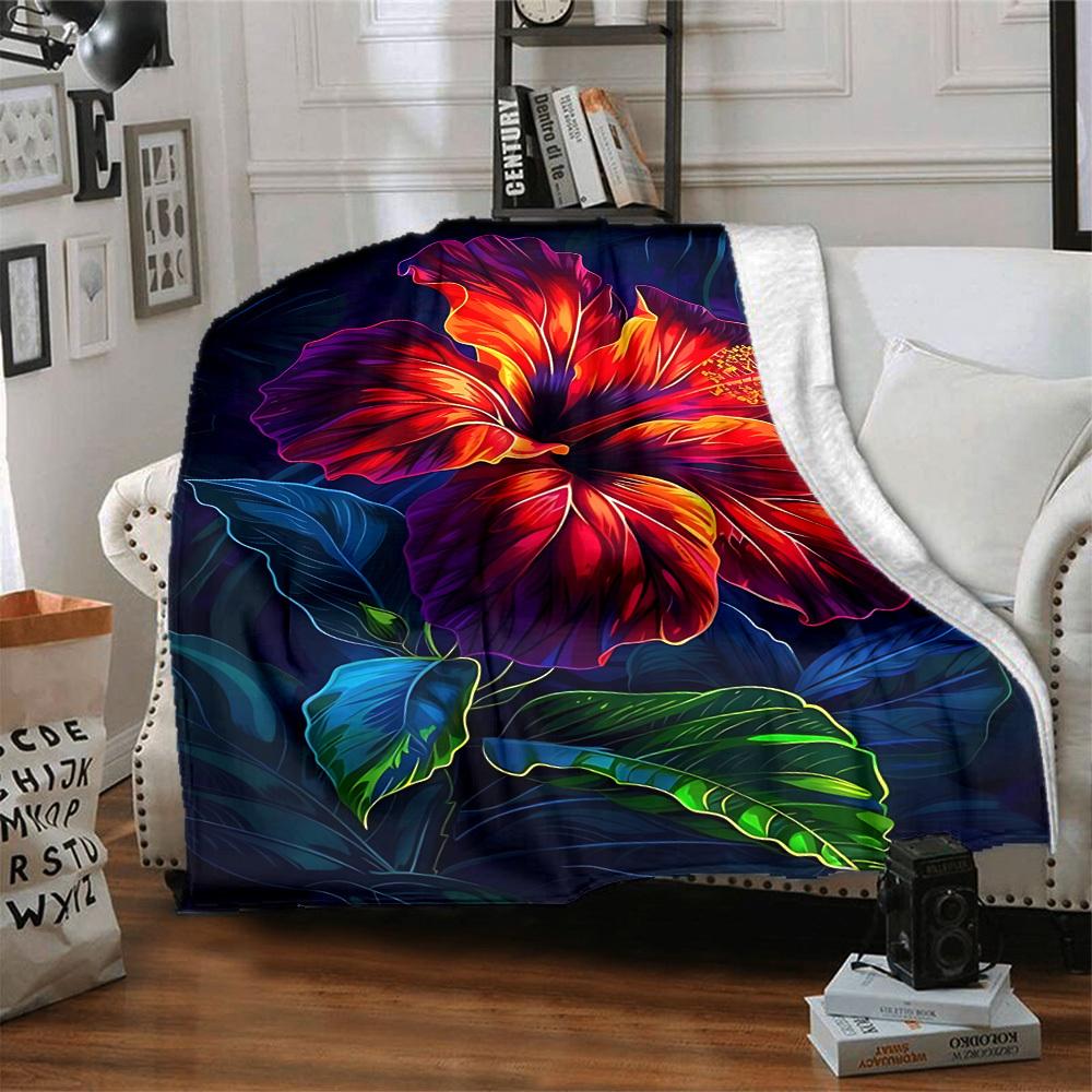 1pc Tropical Flower Print Blanket Lightweight Flannel Blanket Throw Blanket For Sofa, Bed, Travel, Camping yy2509026186