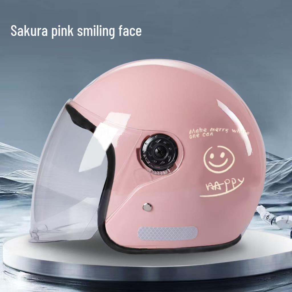 2025 Trendy Smiley Face Electric Motorcycle Helmet - Winter Warm, Unisex Half Helmet