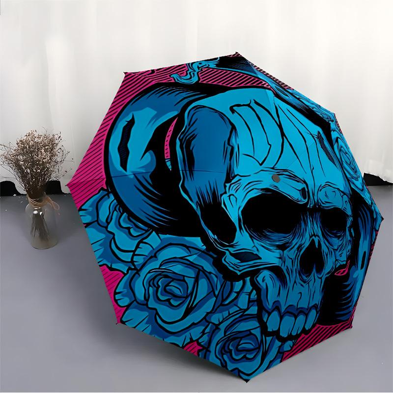 1pc Skull Roses Automatic Opening/closing umbrella, Reinforced 8-Rib Construction, Compact Travel Umbrella yy250808183