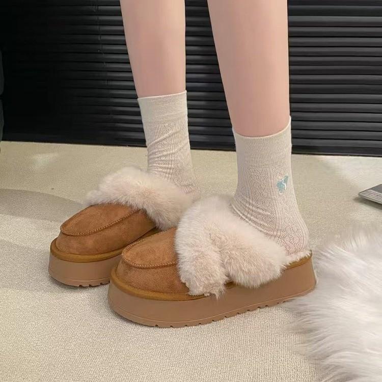 Women's Europe and the United States lightweight comfortable non-slip heightening winter warm plush lining non-slip wearable leisure cotton slippers