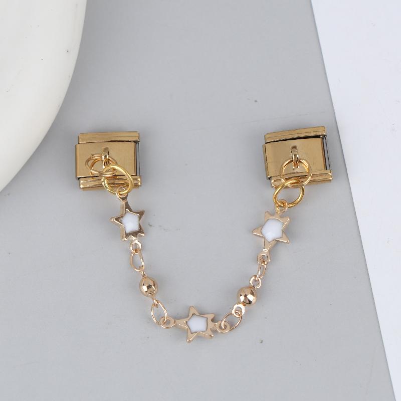 Stainless Steel Cherry Heart Star Gold Color Tassel Chain Italian Charm Links Fit 9Mm Bracelet Diy Making Jewelry Accessories