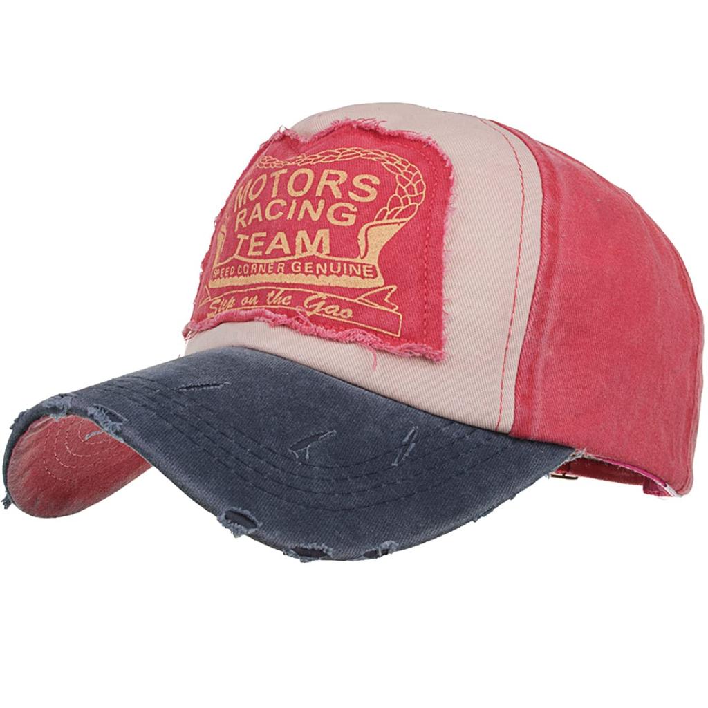 Cap with Distressed English CA679 [White Fang] Finish, Letters, Hat, Sports, Running, Outdoor, Women, Men, (red Navy)