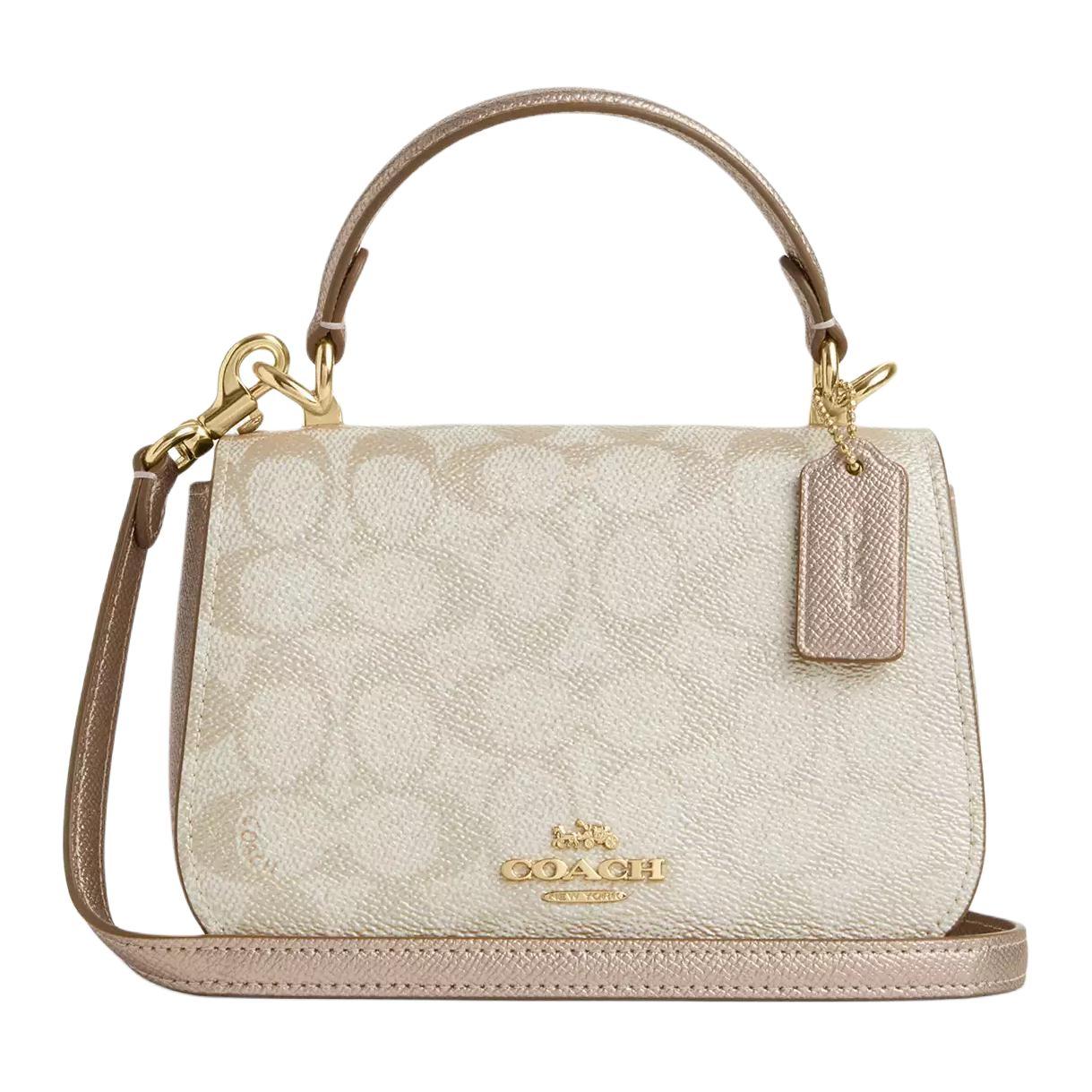 

Coach Lysa 18 Silver Metal Logo Snap Closure Coated Canvas Shoulder Crossbody Handbag Small Women handbags Champagne CX576-IMXB8 Gift Box Set (Basic Set+Yellow Box)