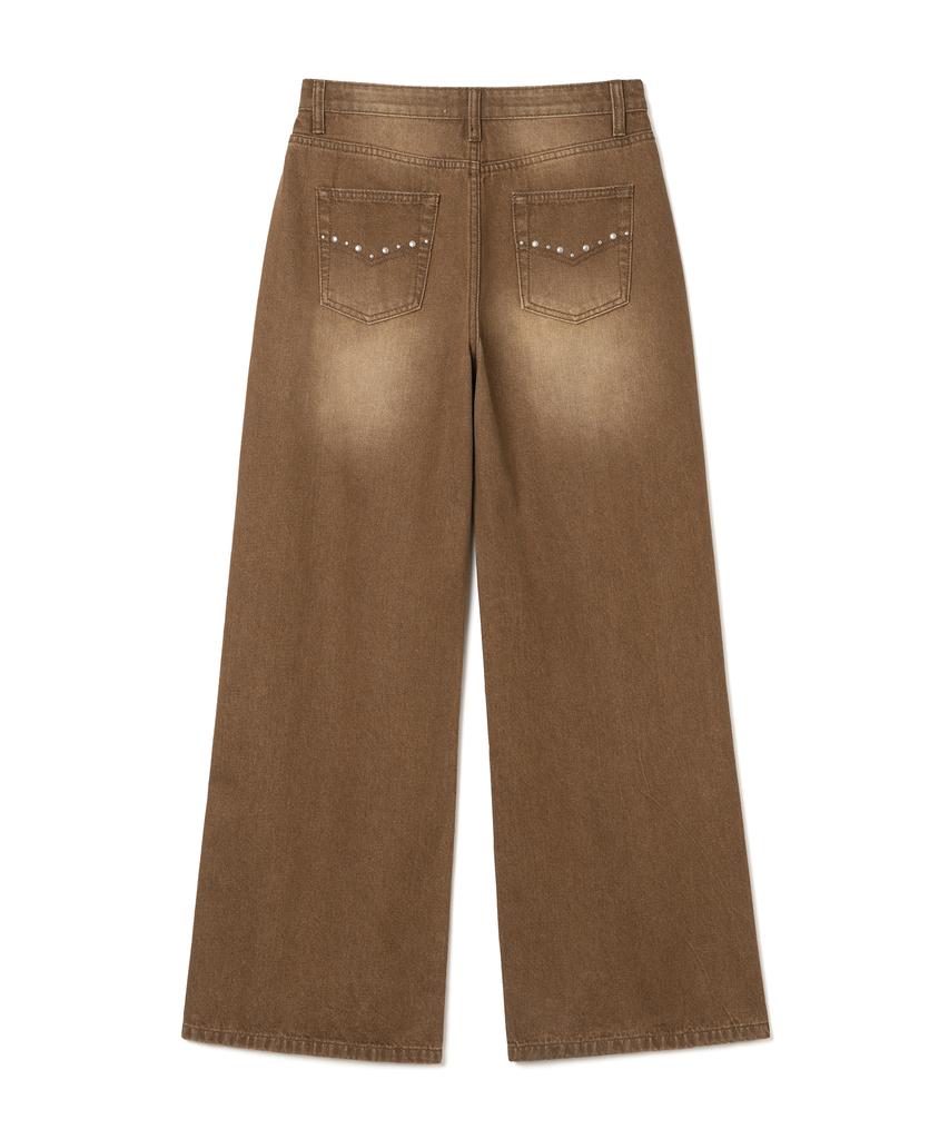 MILLO WOMEN Studded Wide Jeans [Brown]