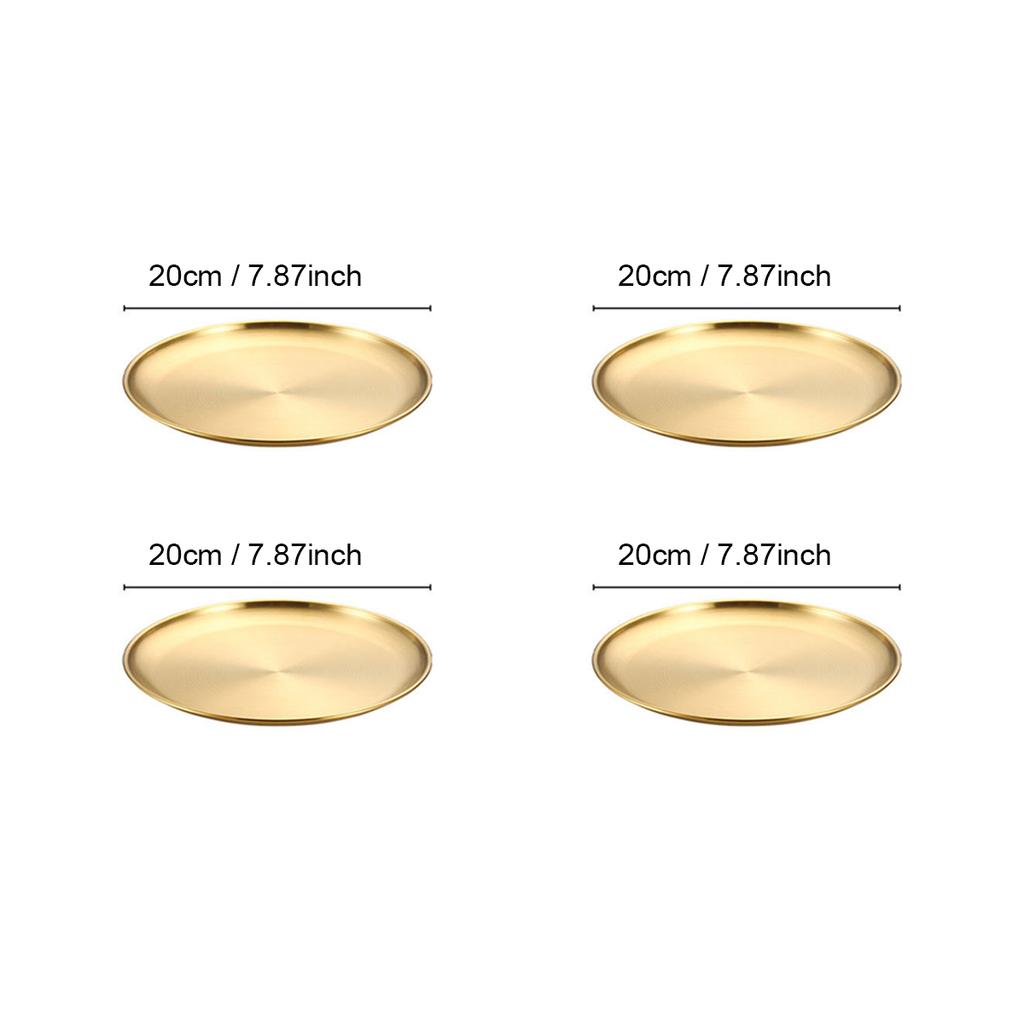 4-Piece Stainless Steel Dinner Plates Round Metal Plates Serving Tray Dessert Plates Dinner Dish for Home Camping  BBQ