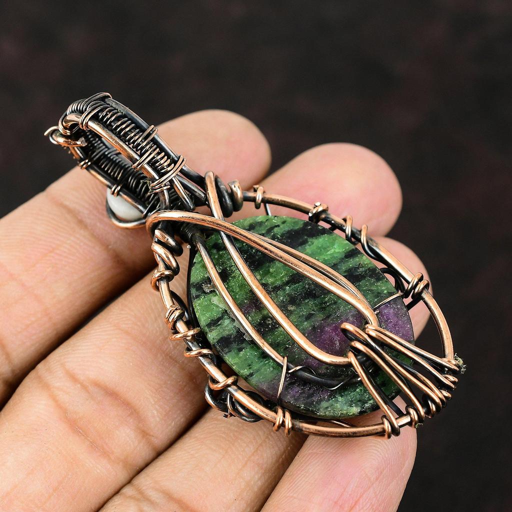 Evil Eye Ruby Zoisite Copper Wire Wrapped Pendant Gemstone Copper Jewelry Rainbow Moonstone Handmade Women Jewelry Evil Eye Jewelry For Gift