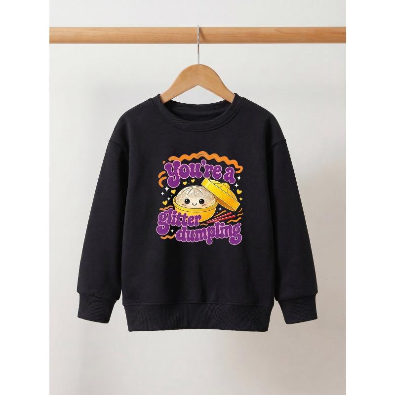 Kids Crewneck Fleece Sweatshirt, Cute Dumpling Print,Warm Autumn & Winter Tops 110 чёрный