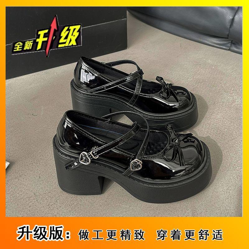 Summer new Japanese jk heightening French versatile Mary Jane single shoes bow thick high heel small leather shoes women