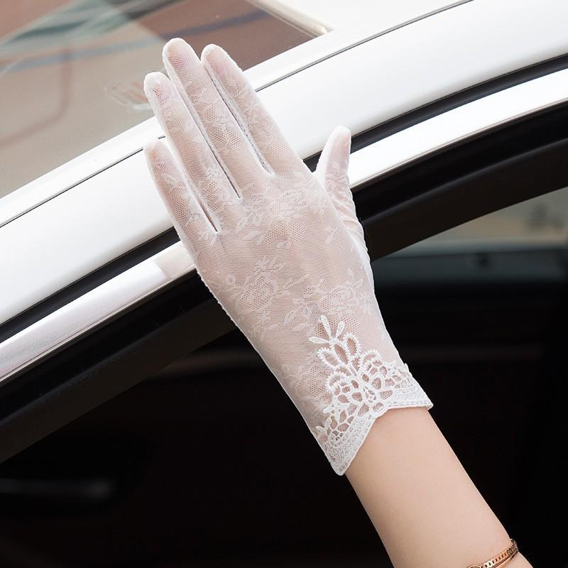 

Spring and summer women s sunscreen gloves lace flowers light and thin driving breathable outdoor sunshade riding gloves average size