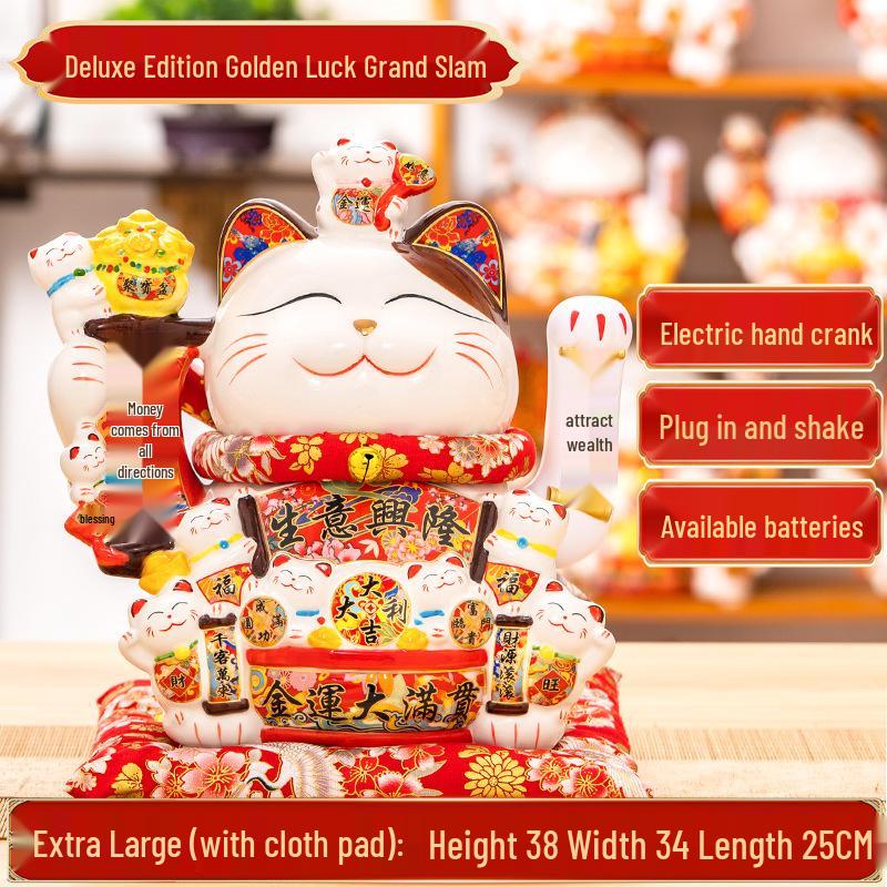 Large Waving Hand Lucky Cat Ornament - Cashier Desk Home Decor Gift