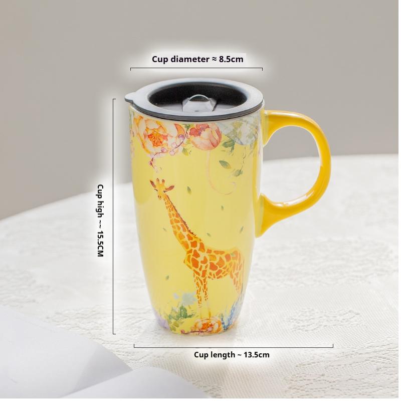 500ML Immortal Forest Mystery Animal Ceramic Cup, Large-capacity Water Cup, Coffee Cup with Lid, Couple's Cute Mugs Cup