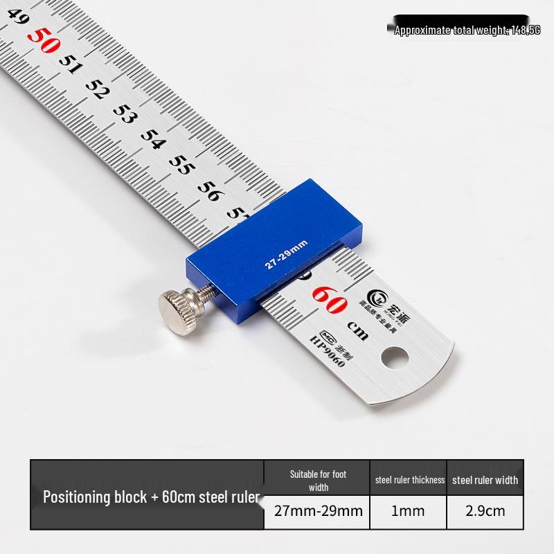 Adjustable Steel Ruler Block: Movable Positioning & Marking Guide