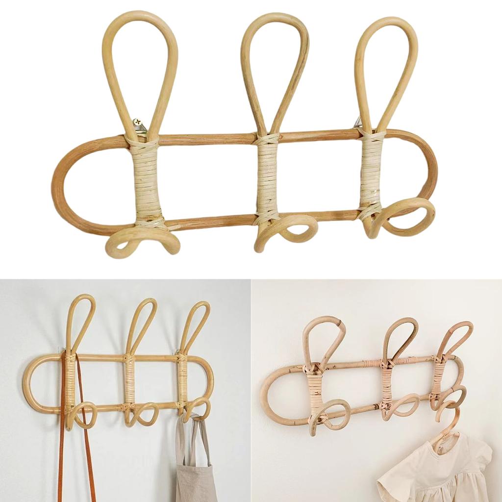 Rattan Coat Rack with Hooks Decorative Storage Organizer for Towels Clothes Hanger for Entryway or Bedroom Decoration