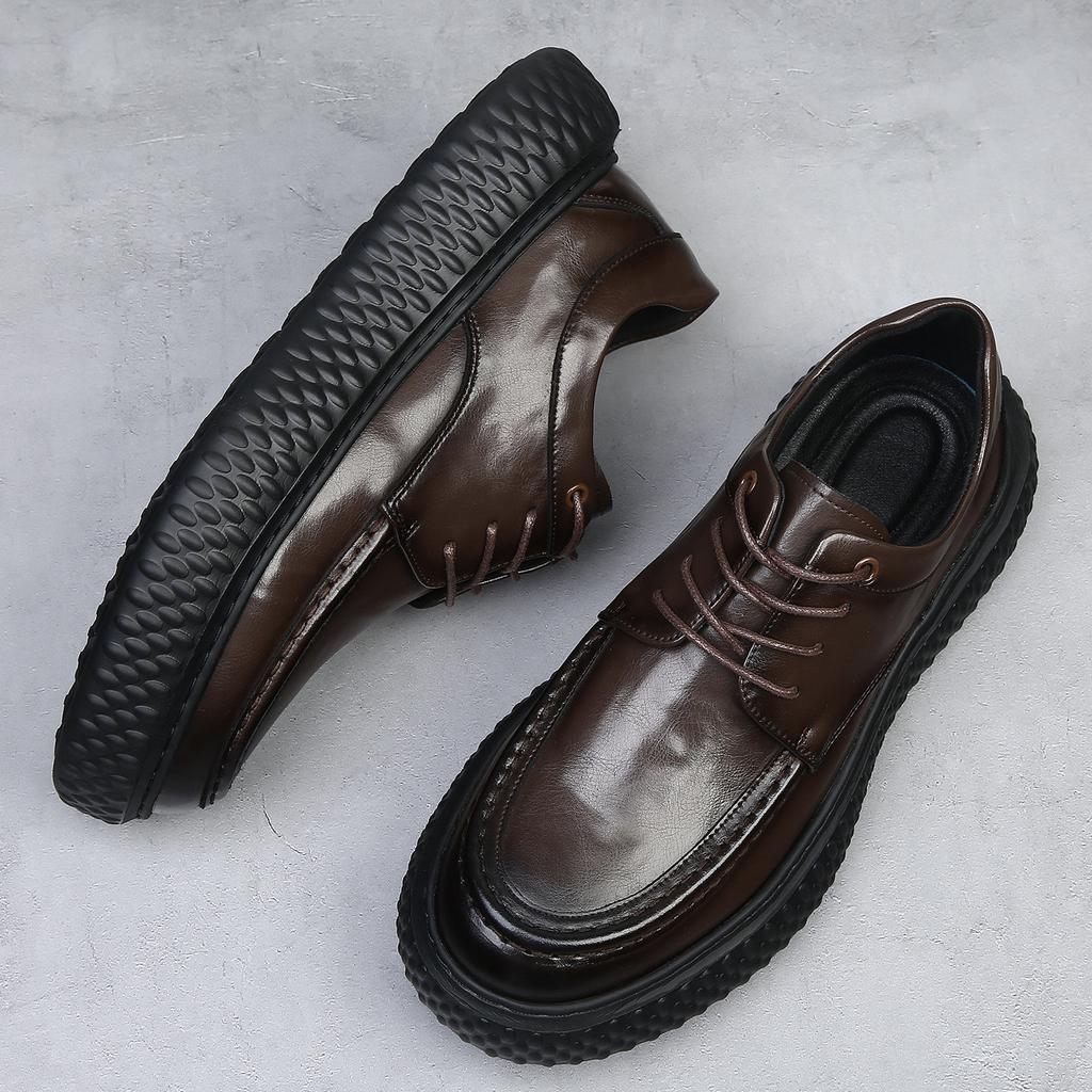 European Station High-end Business Casual Leather Shoes Men's Autumn and Winter New Fashion Trend Versatile Leather Thick-soled Height Increasing M