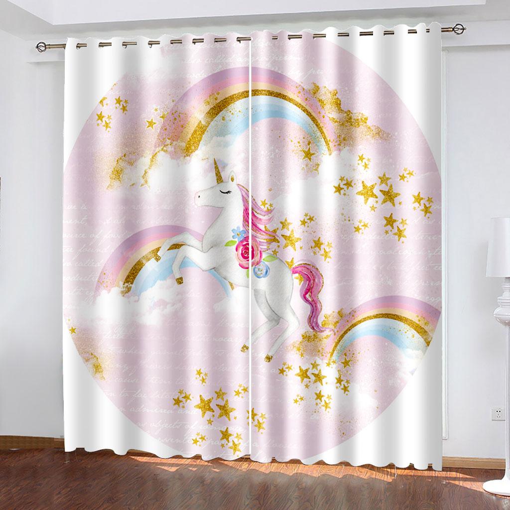 Free Shipping Pink Black Rainbow Unicorn Cartoon Window Thin Shading Curtain Kids Childern for Bedroom Living Room Decor Hooks