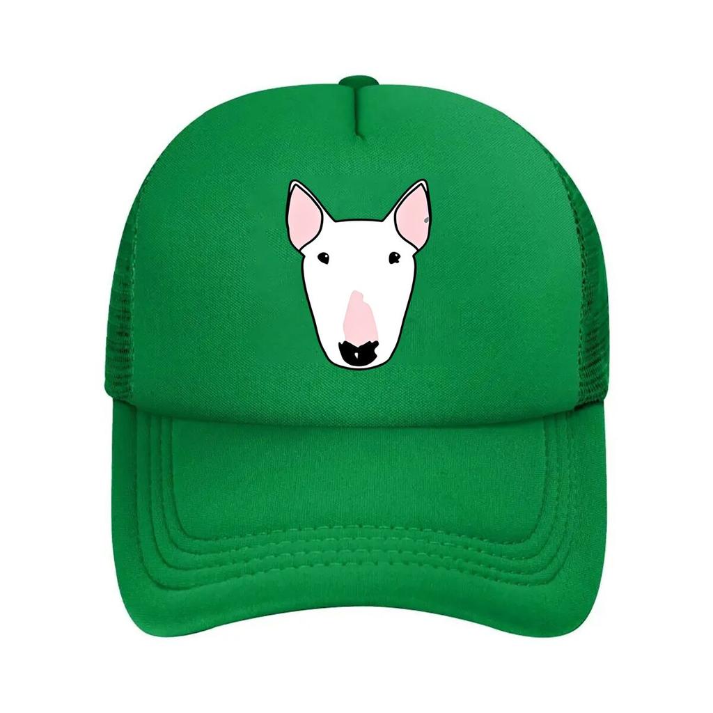 Daisy the Bull Terrier Baseball Cap Vintage Style Black with Pink White Dog Face Design Mesh Baseball Cap