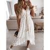 Classic Summer European and American Lace Sling Irregular Large Skirt Solid Long Dress Vacation Casual Dress Dress