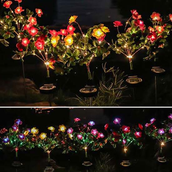 Solar Garden Bloom Light Artificial Azalea Flower Stake Lamp LED Waterproof Pathway Light for Yard Fence Patio Lawn Cemetery Decor
