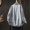 Denim Jacket Blouse Shirt for Women Long Sleeve Large Pockets Casual Oversize Stand Collar Loose Coat Top