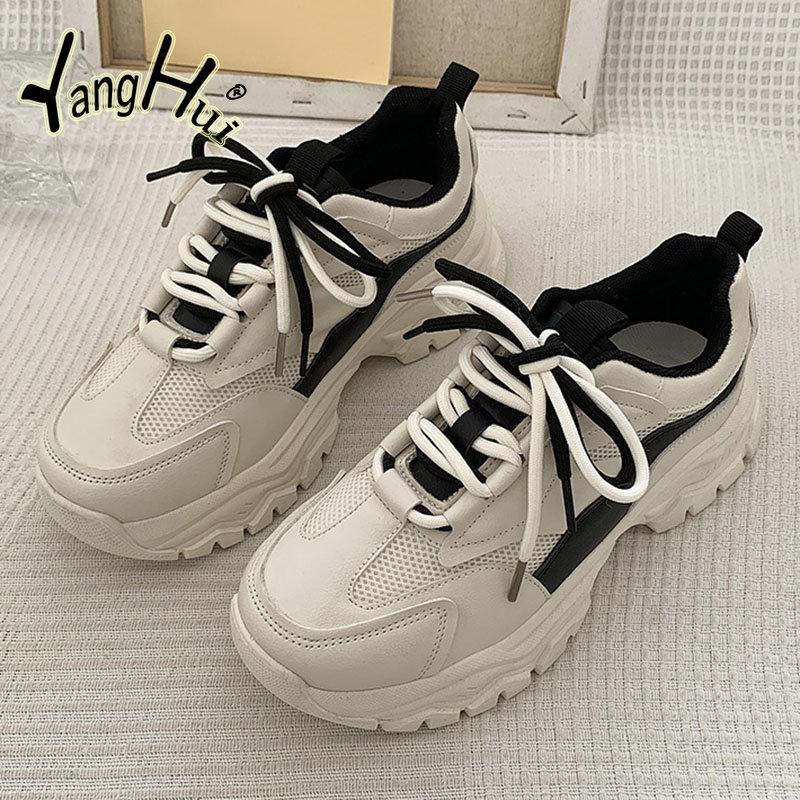 

Модные повседневные дышащие кроссовки с толстой подошвой и увеличенным ростом 2024 года, новые модные простые универсальные цветные женские туфли Весна 40 чёрный