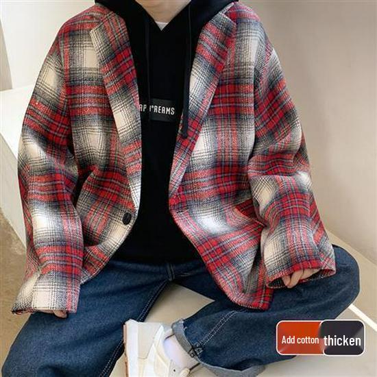 Men's Trendy Plaid Wool Jacket 2023: Autumn/Winter Korean-Style Casual Windbreaker