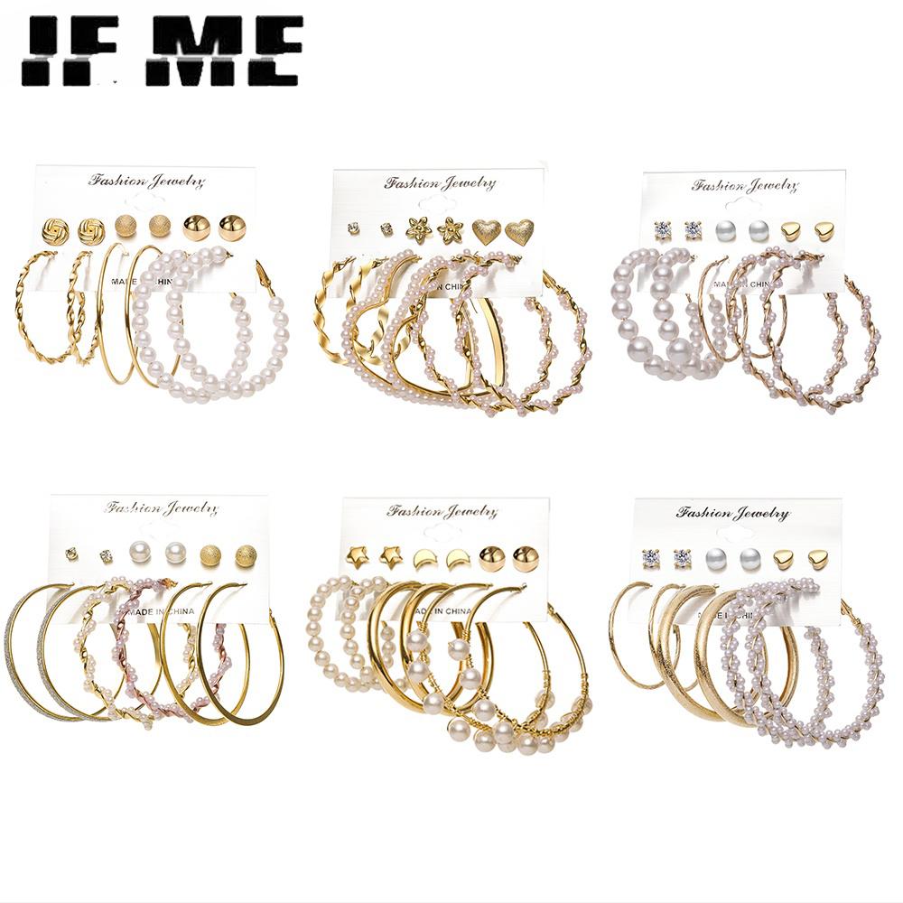iF ME Fashion Pearl Earring Set Women Luxury Butterfly Love Heart Gold Stud Earrings Resin Hoop Earrings Jewelry Accessories