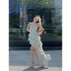 Heavy Industry Lotus Leaf Sling Dress Women's Holiday Cut Irregular Medium and Long Dress Summer