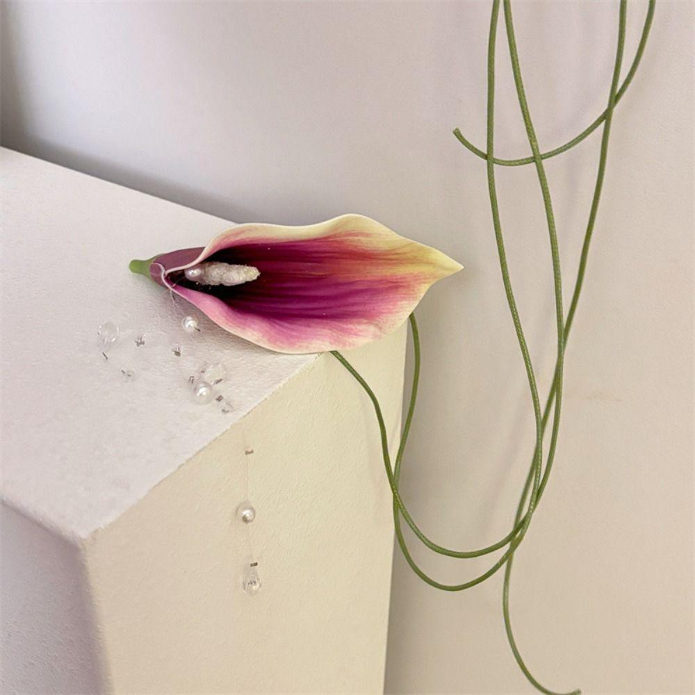 Lace Up Sweet Flower Choker Pearl Tassel Floral Clavicle Chain Sweet Zantedeschia Necklace Lady