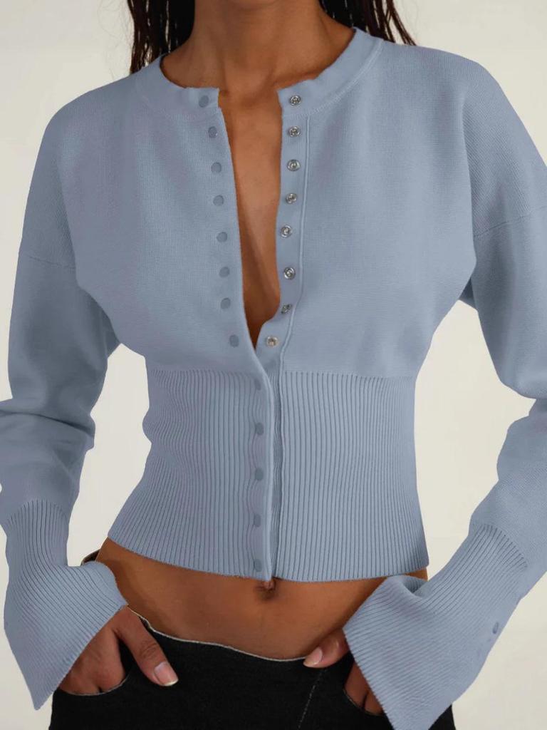 Autumn/Winter Slimming Round Neck Single-Breasted Cardigan Sweater