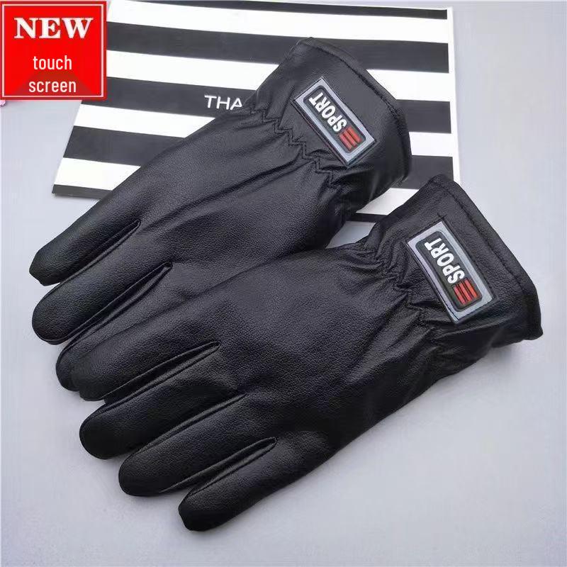 Gants d'hiver en cuir à écran tactile pour homme - Coupe-vent, imperméables et doublés de velours pour la chaleur.