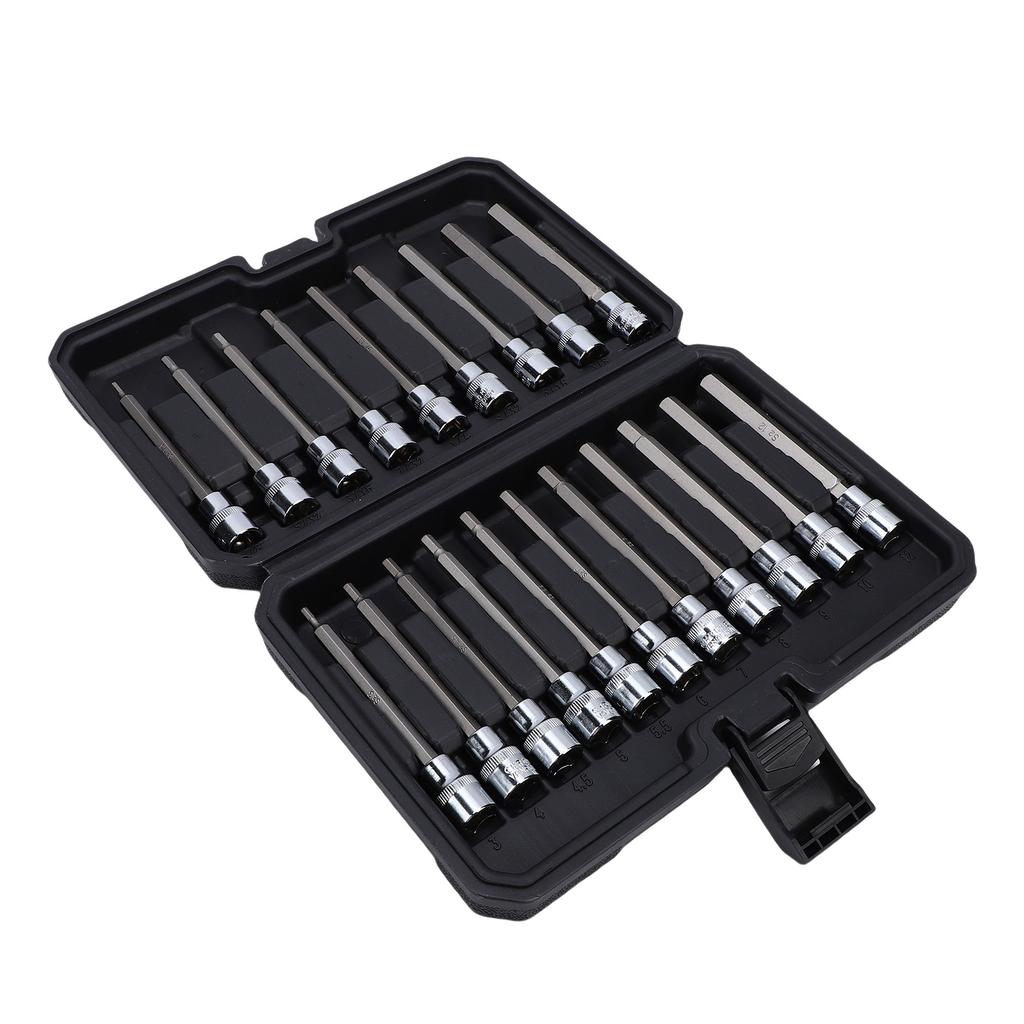 20 Piece 3 8 Inch Drive Extra Long Hex Bit Socket Set Metric 3 12mm SAE 1 8 7 16 Inch Hex Socket Set for Machinery
