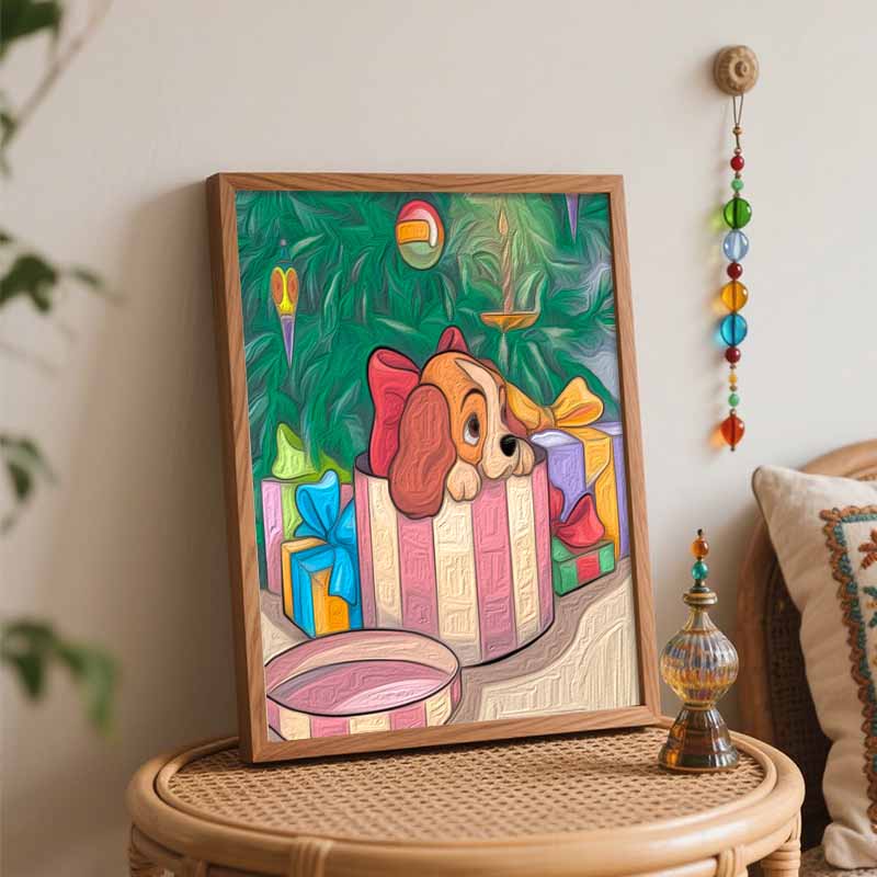 Disney Lady Dog Christmas Painting Kit Home Decor Craft Perfect Gift IdeaJoyful Festive Fun Artwork for All Ages with This Adorable Scene