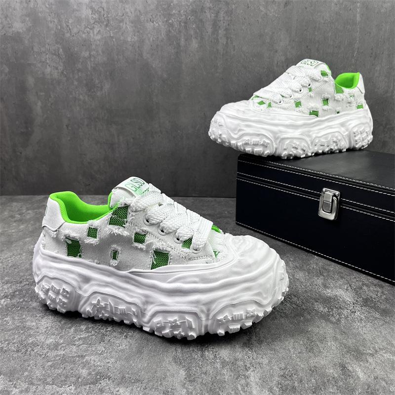 Letnie nowe wygodne i oddychające buty sportowe na grubej podeszwie z postrzępionego materiału codzienne buty typu "dad shoes" gl