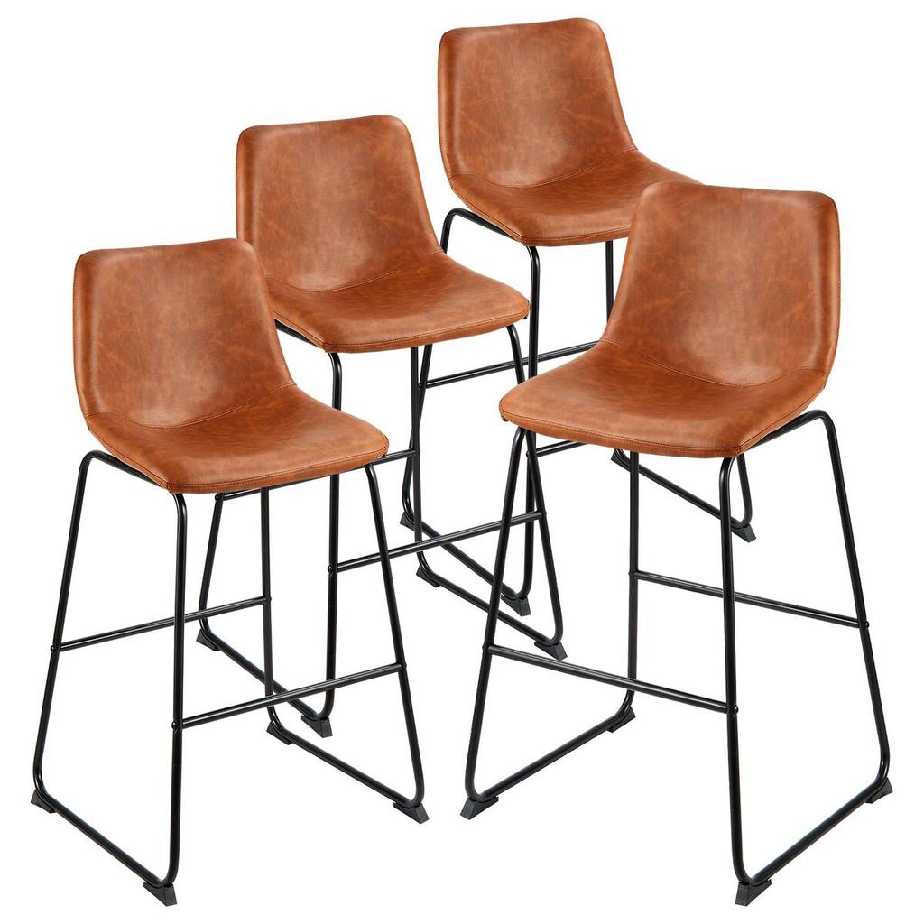 Bar Stool Set of 4, 65cm Counter Height Stools, Modern PU Leather Counter Barstool with Backrest, Metal Legs, Easy Assembly Armless Bar Chair, Island