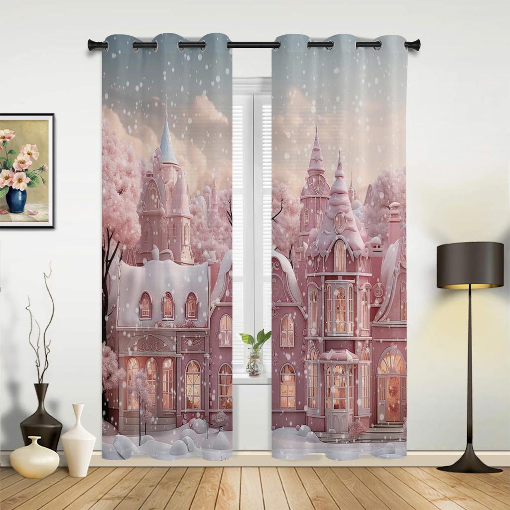 Pink Cartoon Castle White Curtains for Bedroom Living Room Drapes Kitchen Children's Room Window Curtain Modern Home Decor