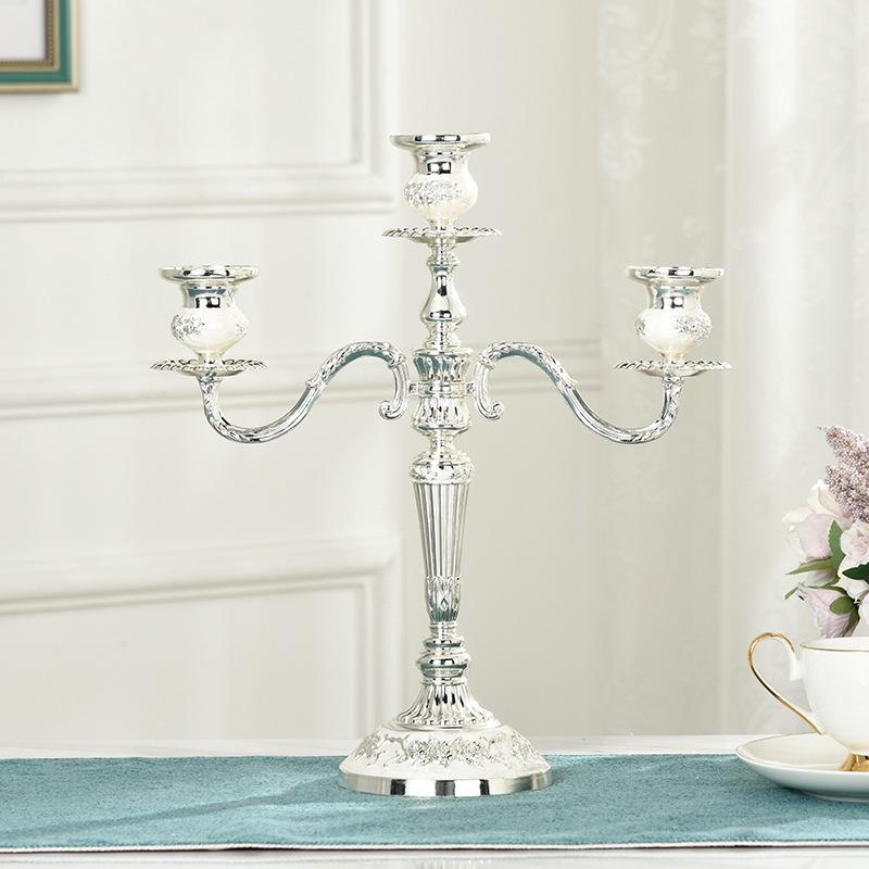 European Style Silver-Plated Metal Candelabra for Weddings and Hotels