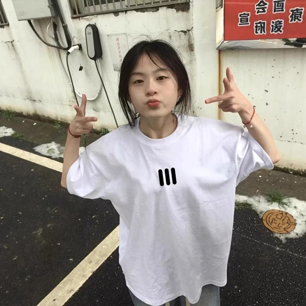 Pure Cotton American Trendy Brand Small Front Shoulder Short-sleeved T-shirt Women's Summer Design Sense Oversize Half-sleeved Large Size Top