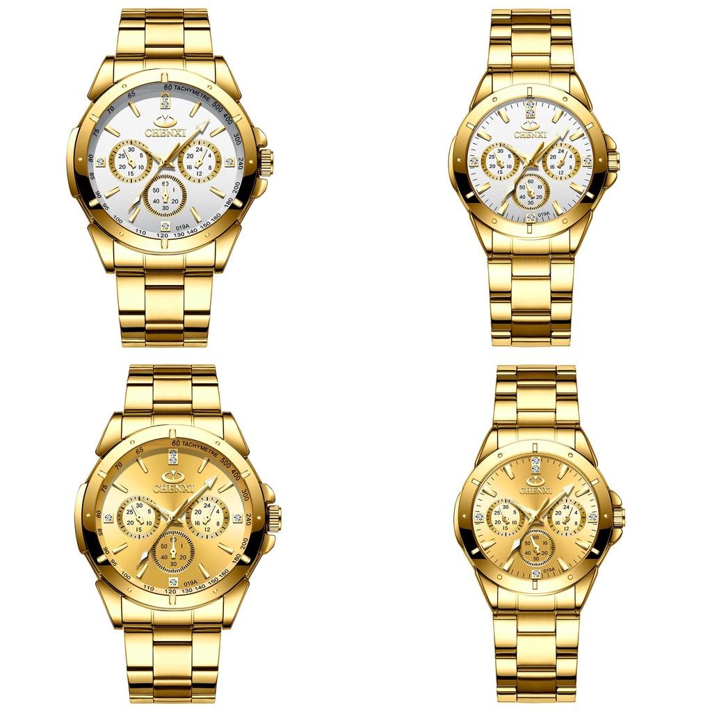 Elegant Golden Couple Watch Waterproof Steel Strap Business Quartz Watch For Couples