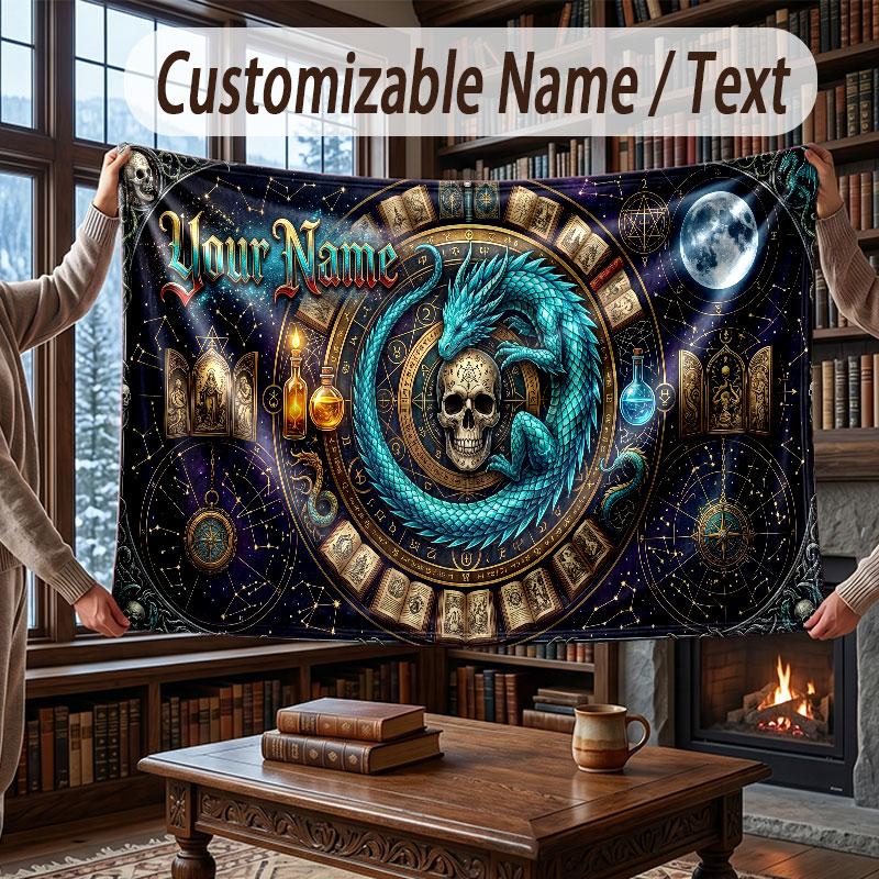 Dragon Theme Throw Blanket Custom Name Text Personalized Blanket Soft Cozy Blanket for Home Sofa Bed