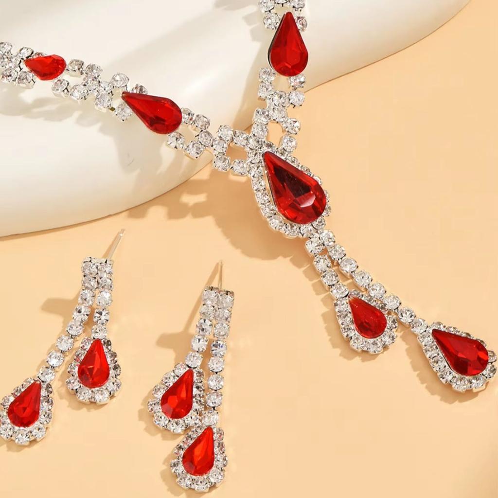 Cross border Wedding Bridal Sunflower Water Drop Pendant Necklace Earring Set Women's Full Diamond Dress Party Accessories